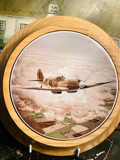 Vintage WWII Spitfire Fighter Plane Collector Plate – Handmade Wooden Frame England