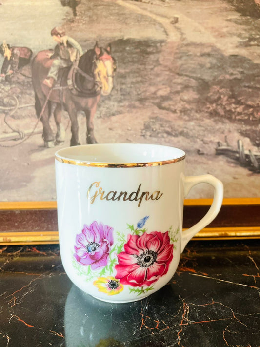 grandma mug, floral roses mug, gilded porcelain mug, czechoslovakia porcelain, vintage grandma mug, european collectible mug, antique floral mug, porcelain tea mug, grandma gift mug pakistan, sunset kitchen vintage mugs, rose design porcelain, gold rim mug