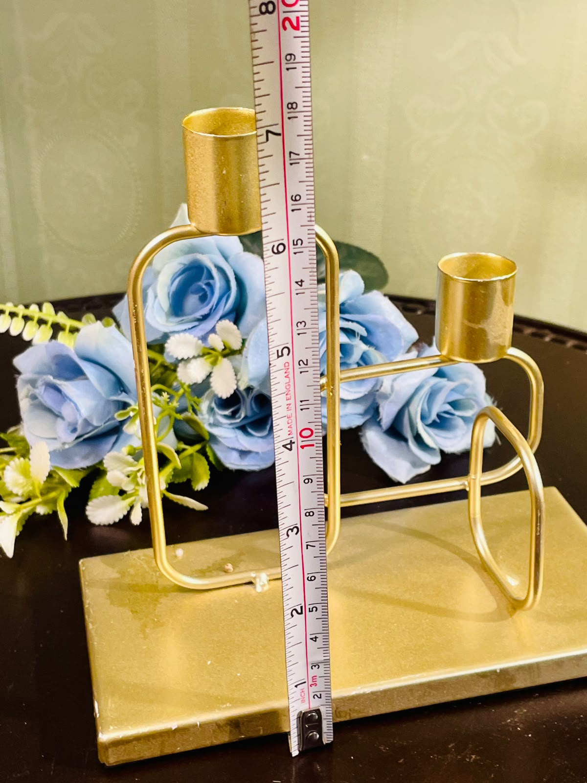 Modern Gold Double Candle Holder with Marble Base 20cm