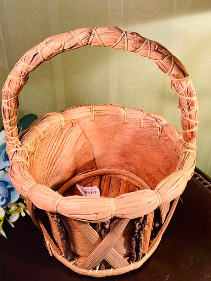 Natural Woven Decorative Basket with Handle – Rustic Storage Basket