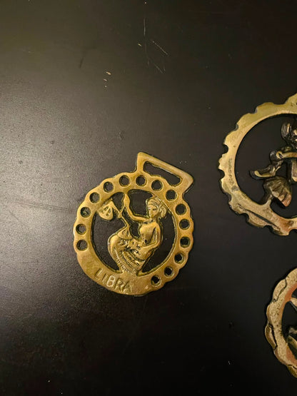 Vintage Brass Zodiac Horse Medallions Set of 3
