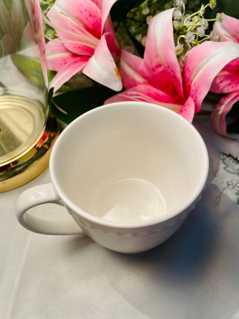 White Textured Ceramic Soup Mug 9 cm