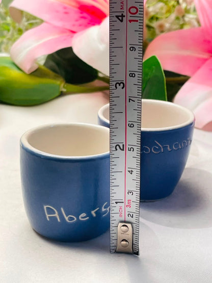 Pair of Blue Ceramic Egg Cups Aberystwyth & Pochampally Style Approx. 6 cm