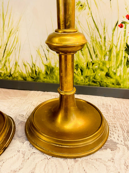 Pair of Vintage Brass Scalloped Candlestick Holders