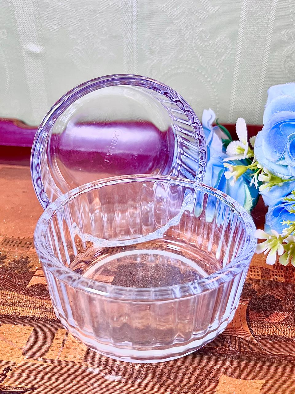 Pyrex Set of 2 Clear Ribbed Glass Ramekin  – Approx. 10 cm Diameter