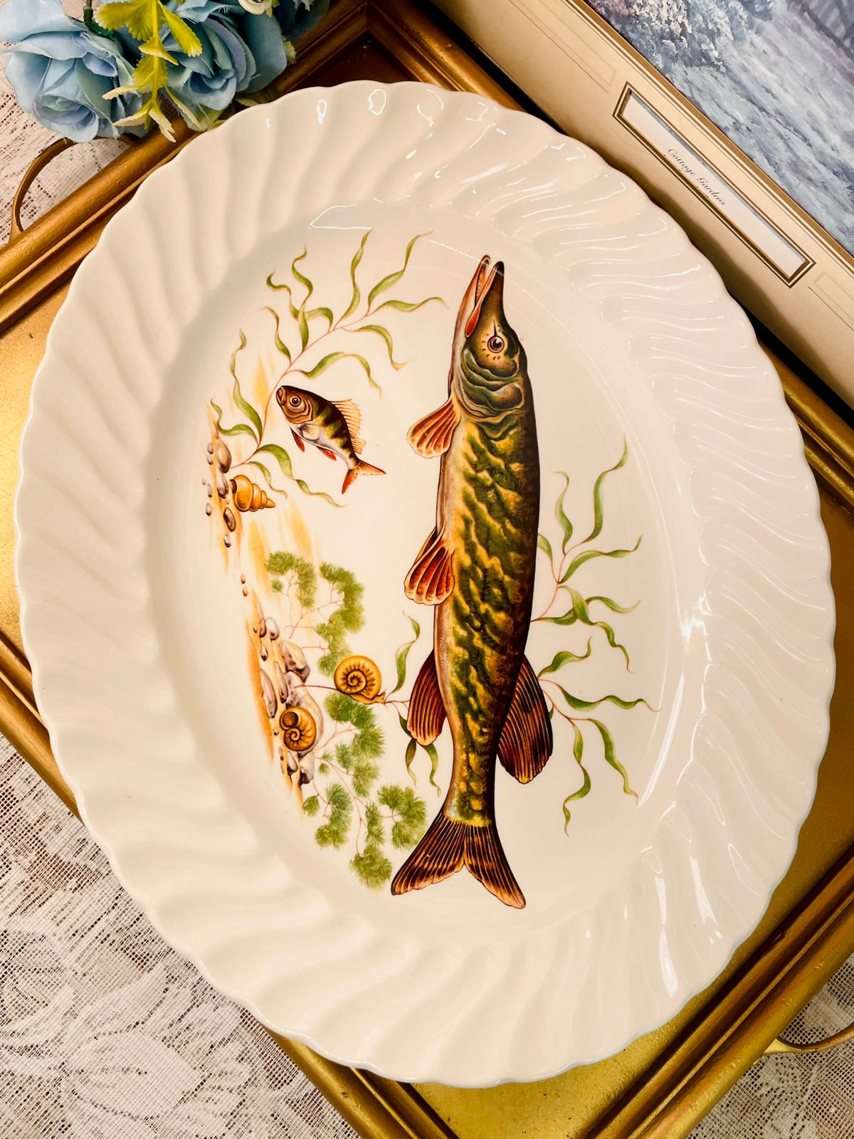 Vintage Fish Design Large Serving Dish