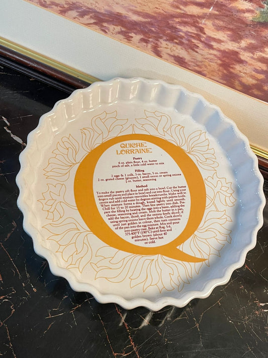 quiche lorraine pie dish, vintage ceramic bakeware England, recipe pie plate Pakistan, collectible baking dish, oven to table pie plate, English vintage crockery, rare thrift finds bakeware, ceramic quiche dish, tart baking plate vintage, heritage kitchen décor Pakistan