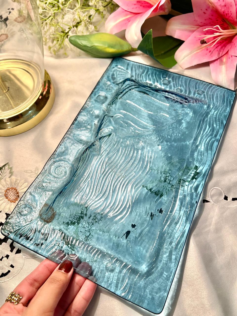 Blue Crystal Fish Design Large Serving Platter – 12 Inch