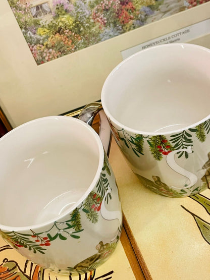 Tesco Fine China Initial “S” Rabbit Mugs – Gold Handle – Set of 2