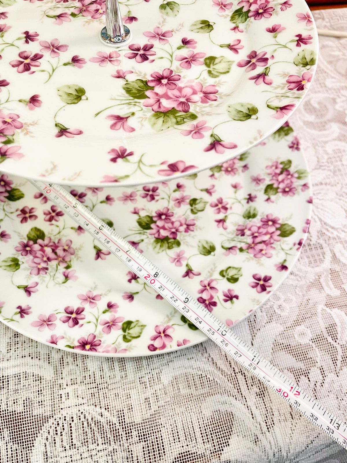 Vintage Pink Floral Two Tier Porcelain Cake Stand