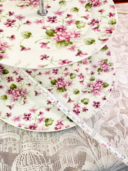 Vintage Pink Floral Two Tier Porcelain Cake Stand