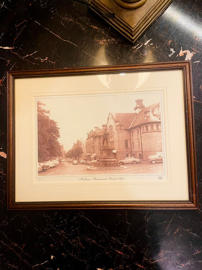 Vintage Sepia Street Scene Framed Wall Art 1965