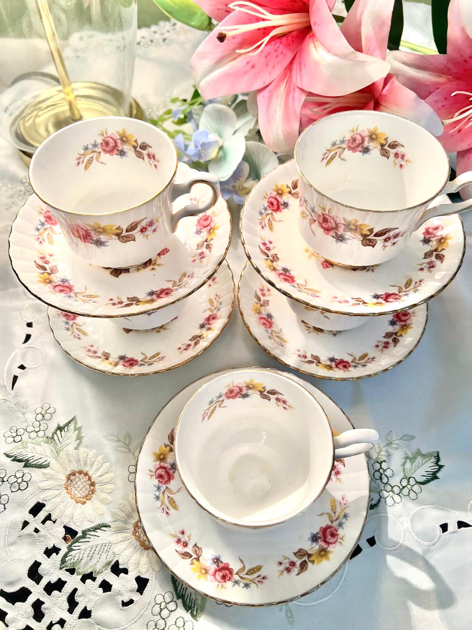 Royal Stafford Floral Bone China Teacup & Saucer Set England