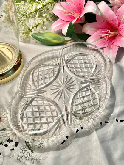 Vintage Clear Crystal 4-Section Large Serving Tray – 12 Inch