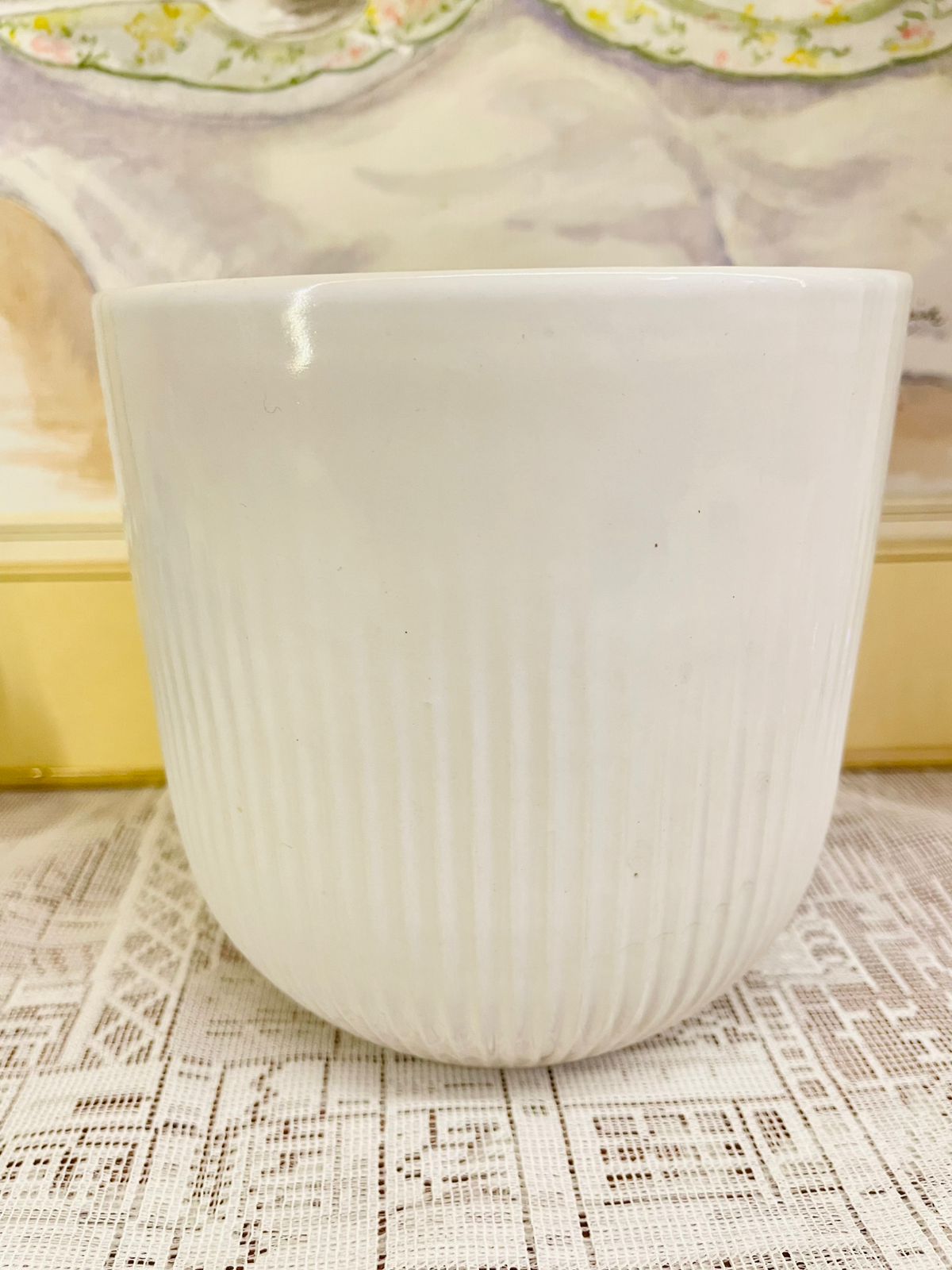 "Elegant Ribbed White Porcelain Pot – Simple, Modern Home Decor"