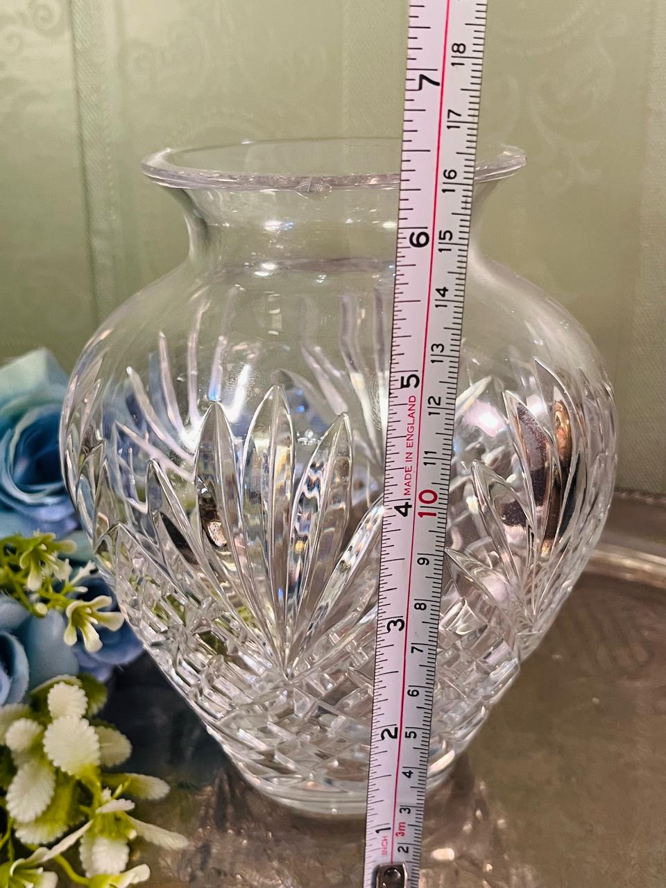 Vintage Large Cut Crystal Vase 16 cm Leaf Fan Design