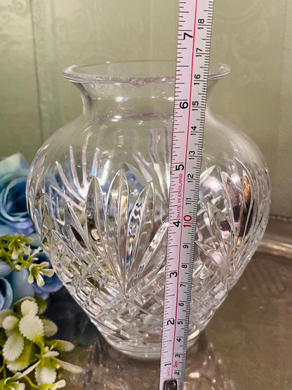 Vintage Large Cut Crystal Vase 16 cm Leaf Fan Design