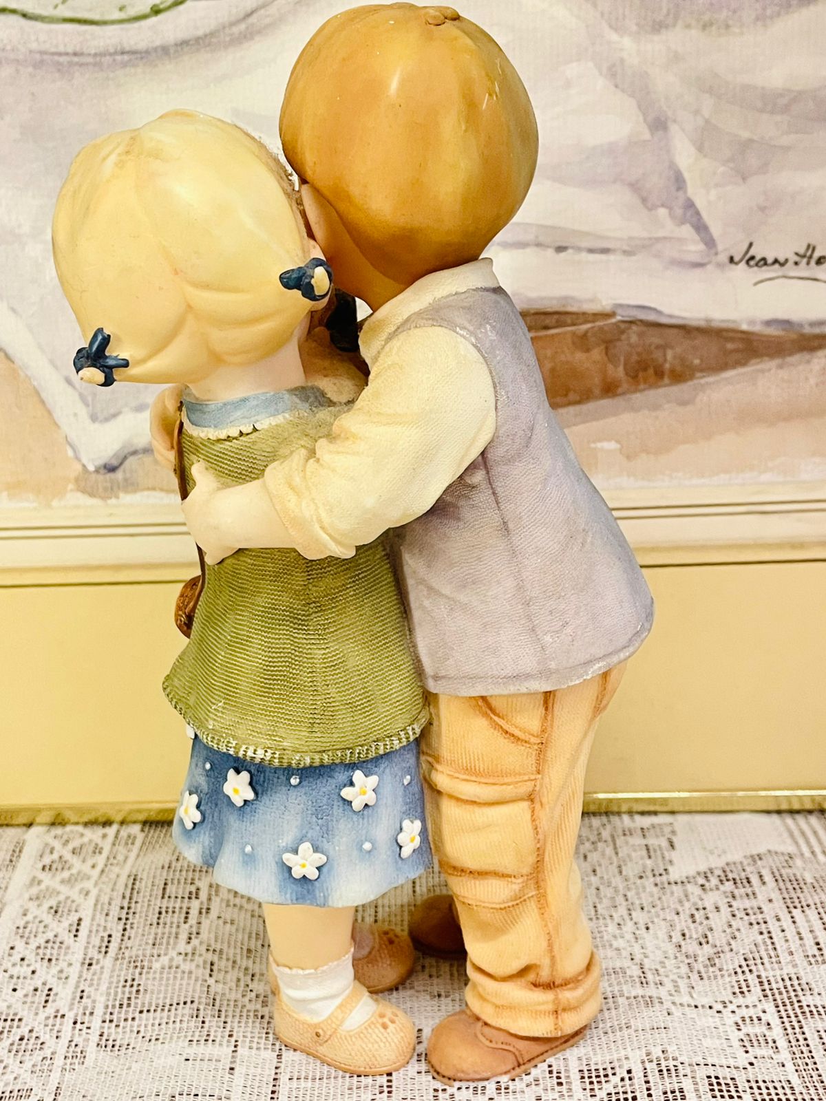 Vintage Children Figurine - Handcrafted Siblings with Dog - Ceramic Collectible