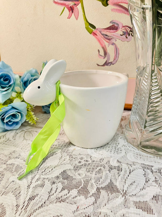 Vintage Bunny Ceramic Planter Cup – Easter Cottage Decor