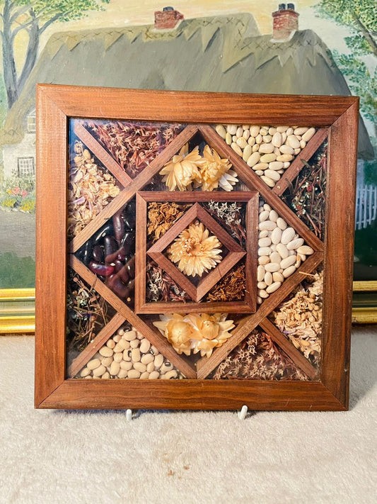 Vintage Brown Wooden Wall Frame with Dried Fruit & Flowers | Rustic Natural Home Decor in Pakistan