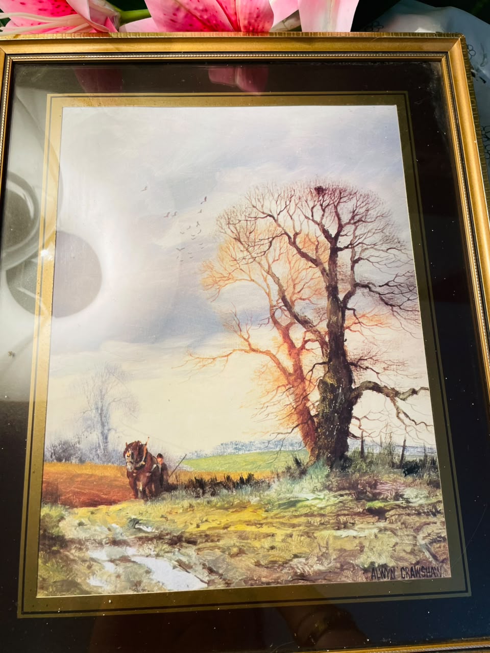 Country Landscape Framed Painting Gold-Tone Frame Approx. 38 cm