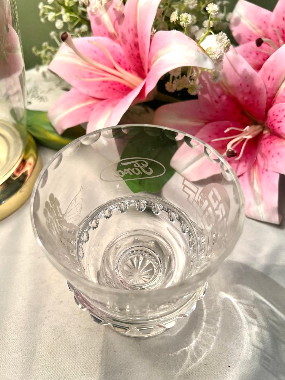 Vintage Etched Crystal Goblet Approx. 10 cm Diameter