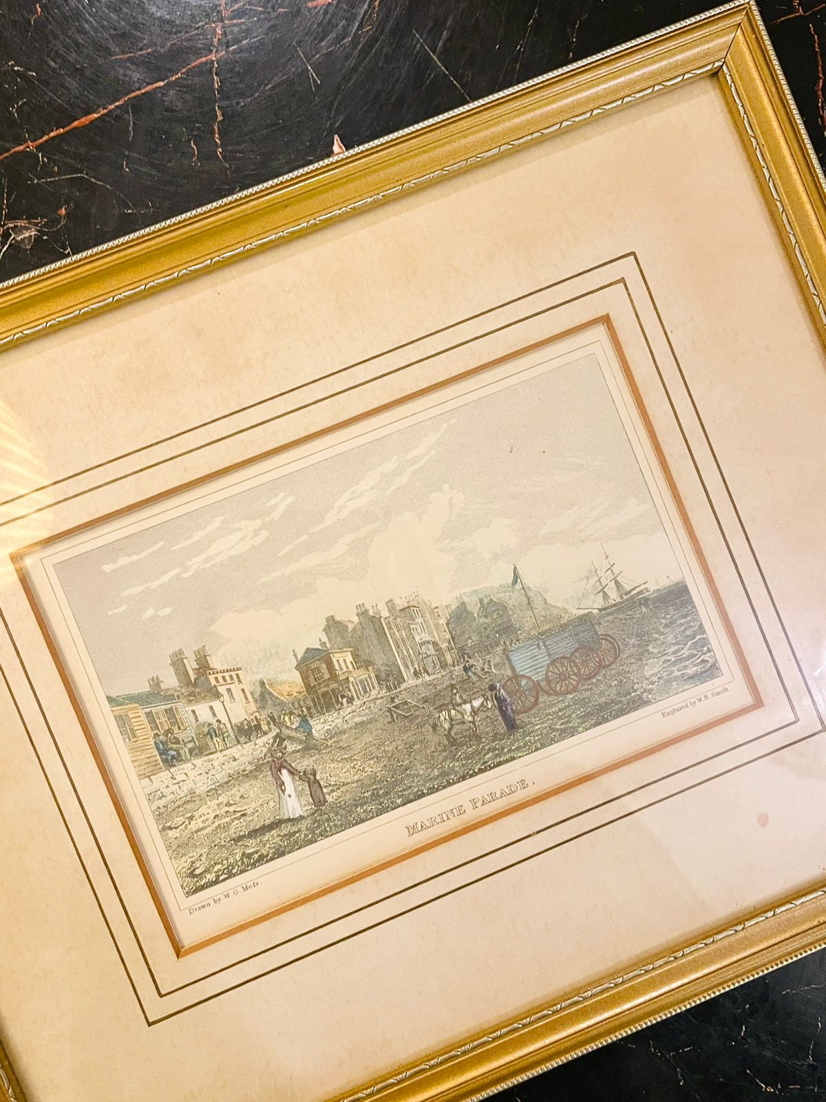 Framed Marine Parade Coastal Print with Gold Frame 10.7 inch