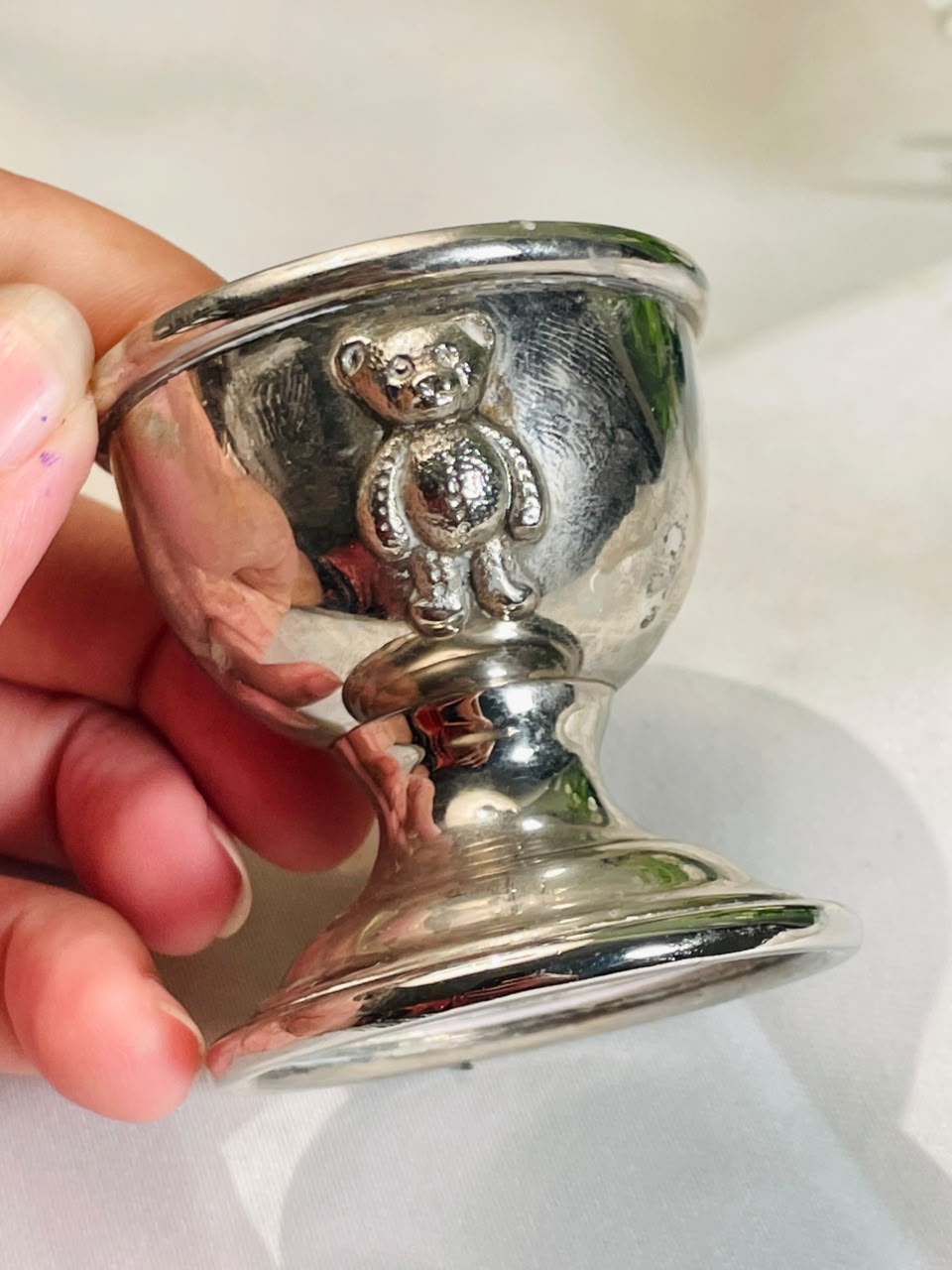 Silver-Tone Teddy Bear Egg Cup – 6 cm