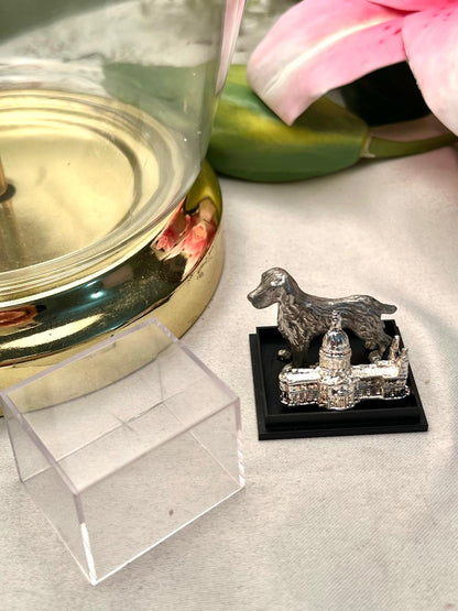 Miniature Silver-Tone Dog & Domed Building Figurines in Display Box Approx. 5 cm