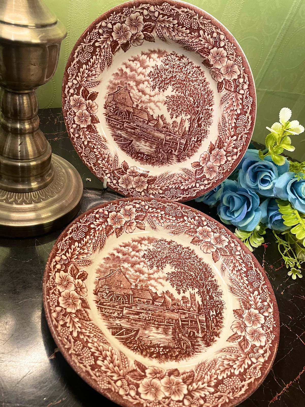 Vintage Brown Transferware Scenic Decor Plate 8 Inch