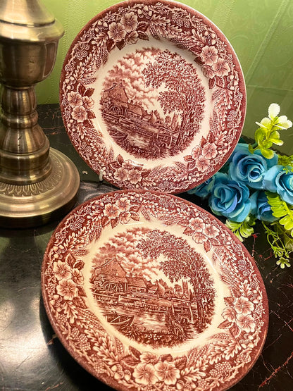Vintage Brown Transferware Scenic Decor Plate 8 Inch