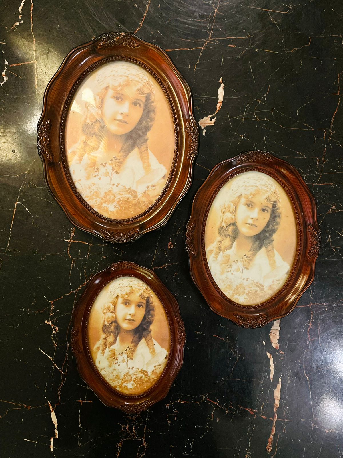 Set of 3 Vintage Oval Girl Portrait Wall Frames