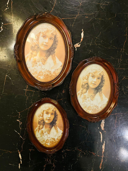 Set of 3 Vintage Oval Girl Portrait Wall Frames