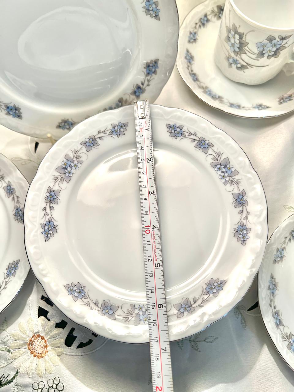 Mitterteich Bavaria Germany Blue Floral 14-Piece Cup & Plate Set
