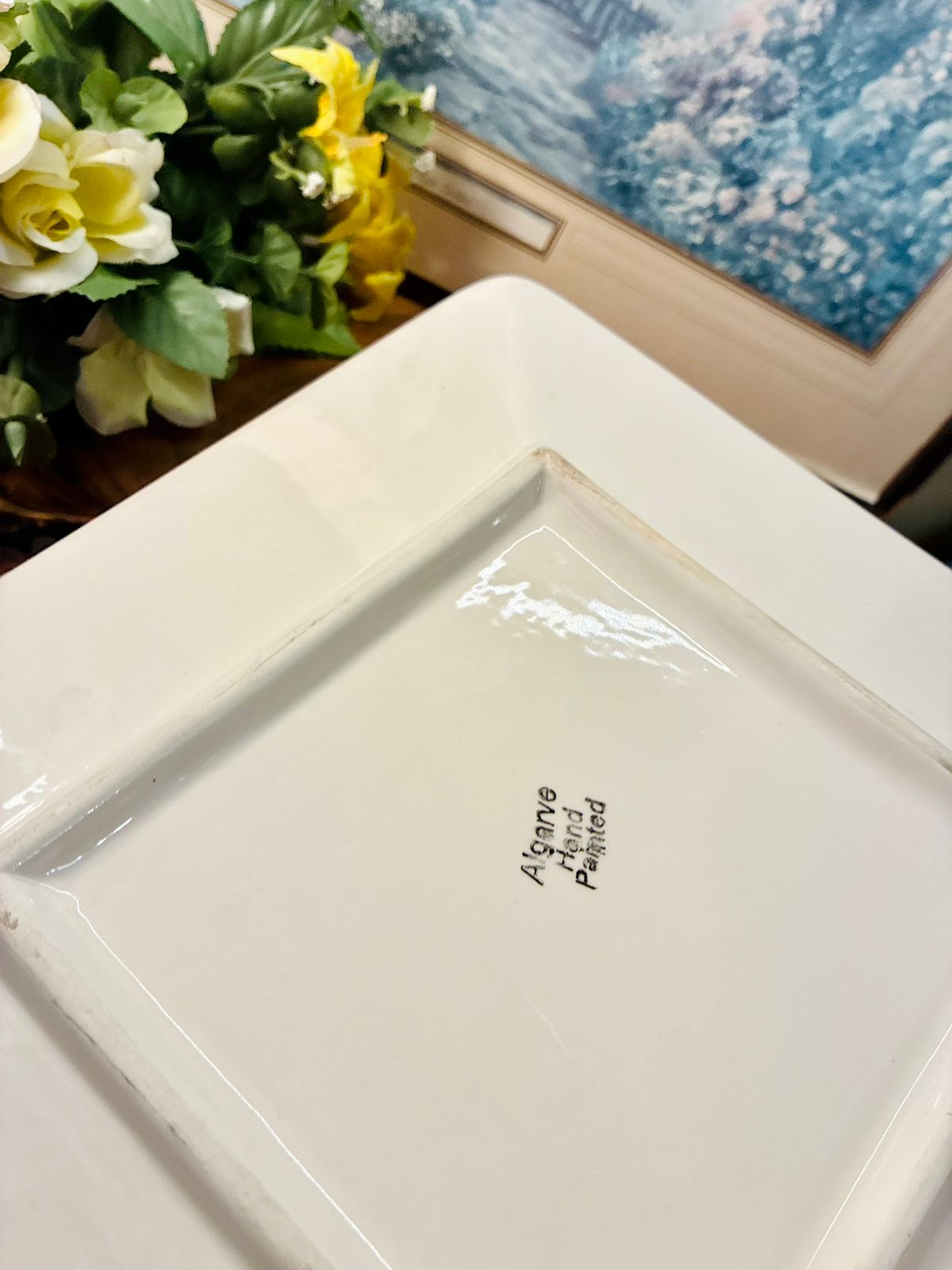 Hand Painted Floral Ceramic Serving Tray Platter