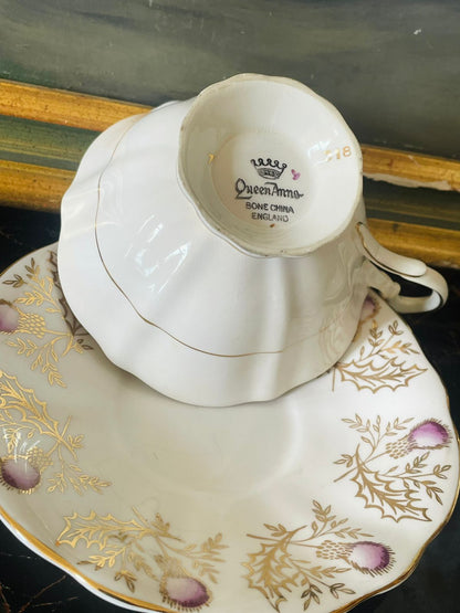 Queen Anne Fine Bone China Floral Cup & Saucer – Made in England