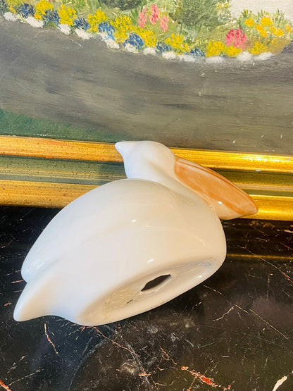 Vintage White Ceramic Pelican Candle Holder / Trinket Dish