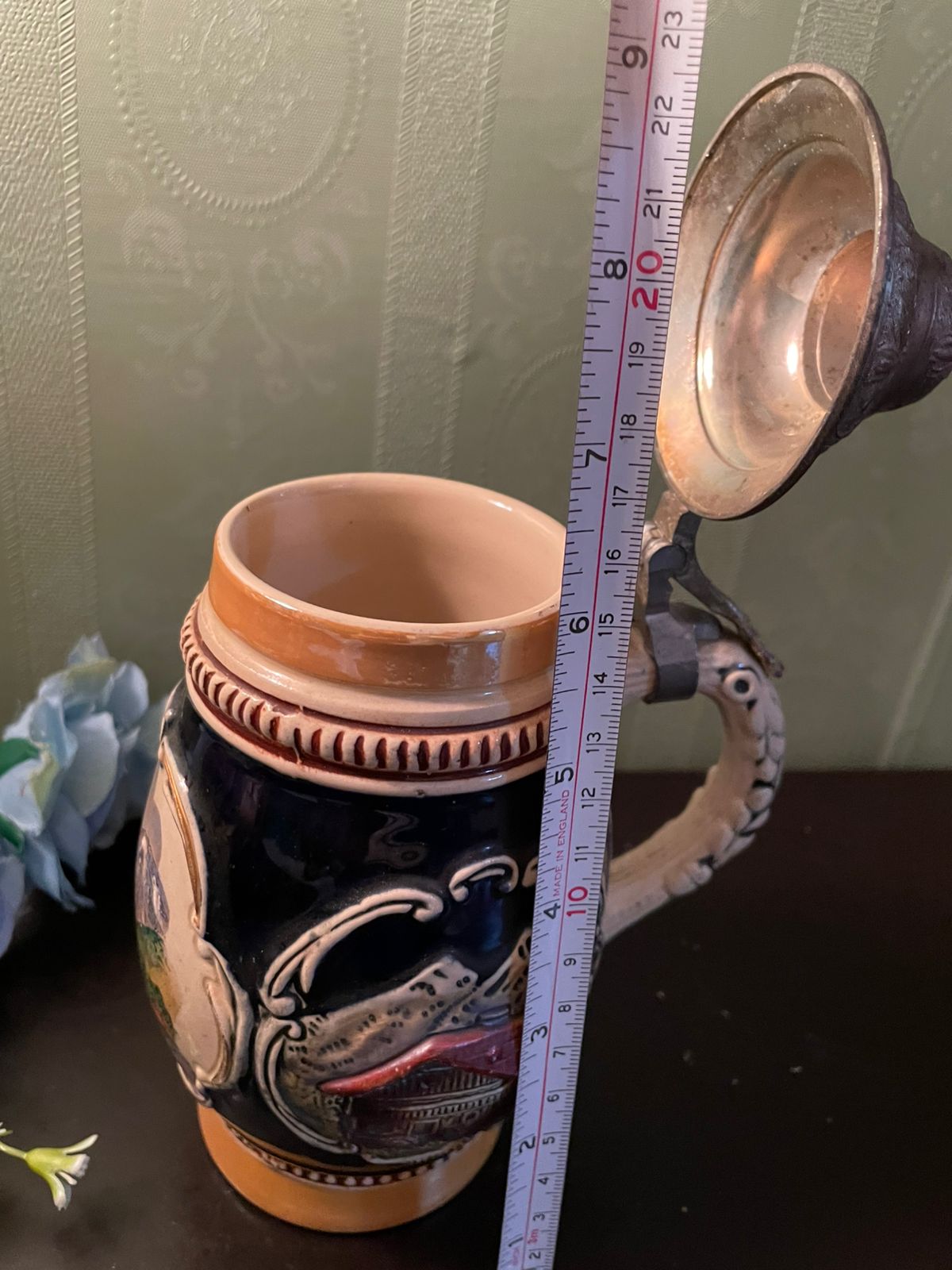 Vintage German-Style Mug with Pewter Lid