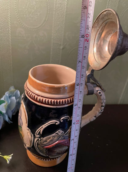 Vintage German-Style Mug with Pewter Lid