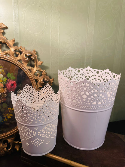 IKEA Skurar White Lace Metal Plant Pot Set