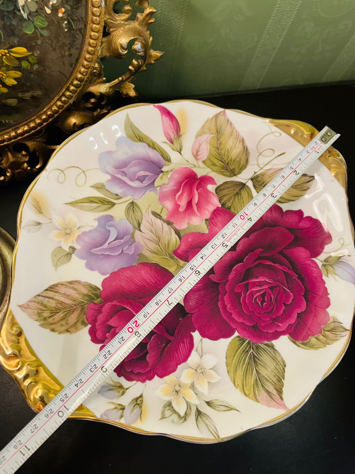 English Bone China Red Rose Decorative Plate 10 Inch