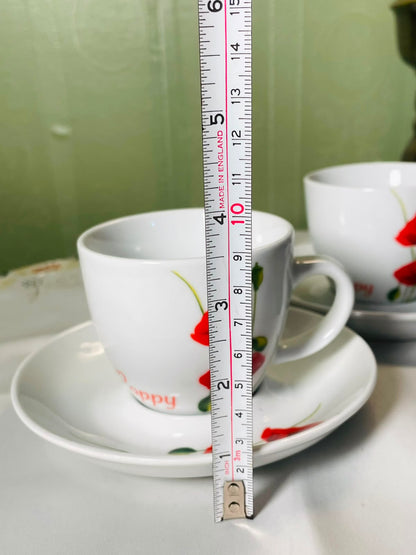 Red Poppy Oven-Safe Cup & Saucer 4-Piece Set 9 cm