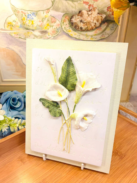 Handcrafted Calla Lily Art – Elegant 3D Floral Design, White and Green Wall Plaque