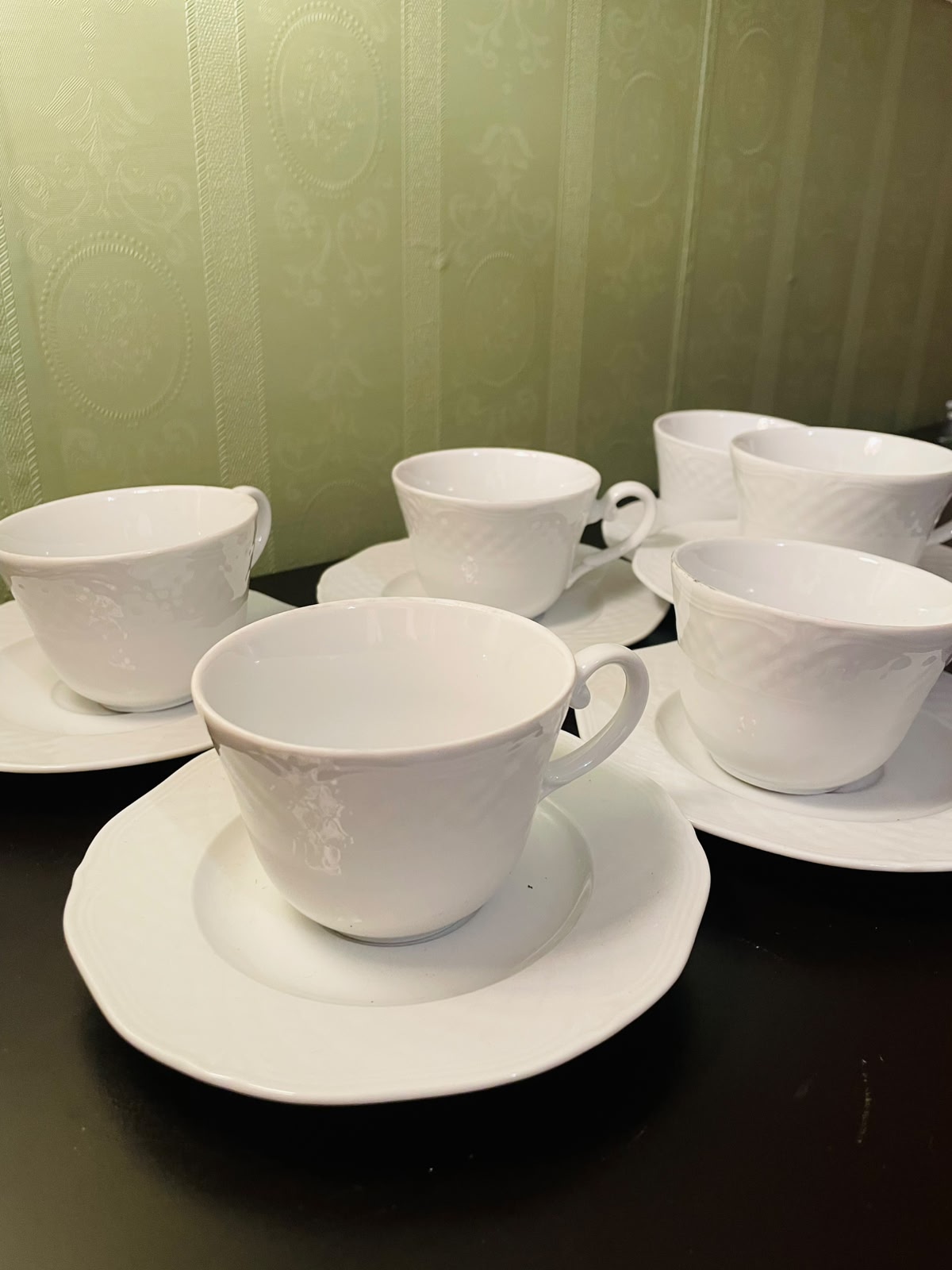 CreaTable White Porcelain Tea Cups and Saucers Set of 6