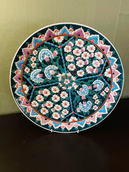 Hand Painted Turkish Kutahya Floral Plate 12 Inch Wall Decor
