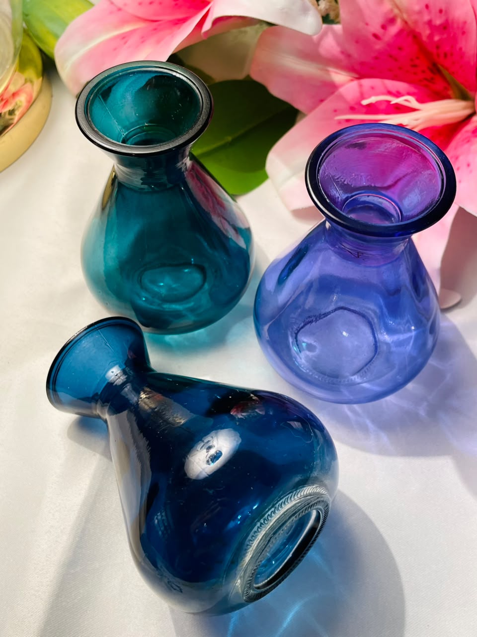 Coloured Crystal Bud Vases 3-Piece Set Approx. 11 cm