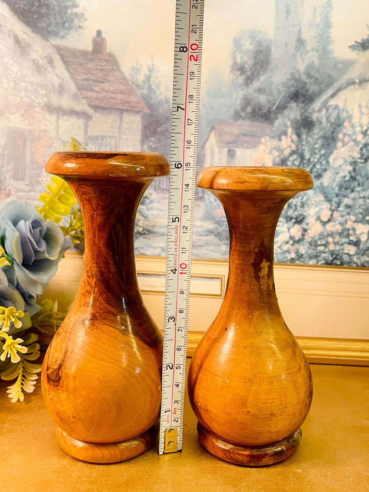 Set of 2 Hand Turned Wooden Bud Vases