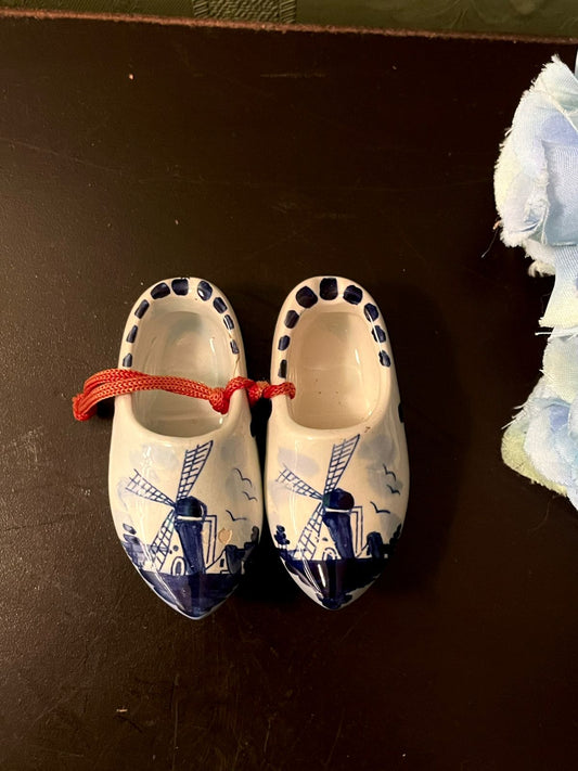 Mini Delft Blue Ceramic Clogs Pair 3 Inch