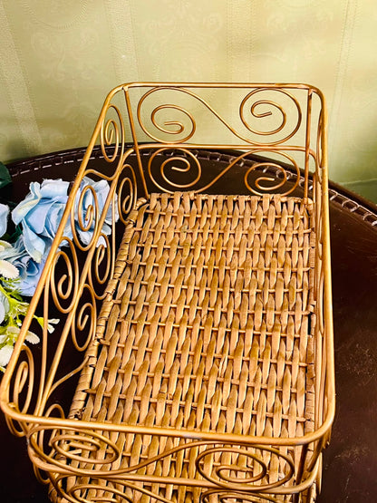 Rectangular Metal & Wicker Storage Basket – Decorative Organizer Basket