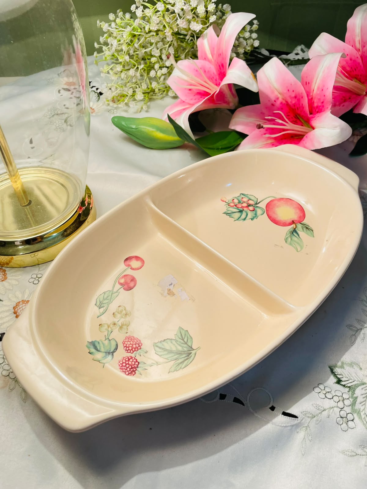 Vintage Divided Fruit Serving Dish – Approx. 14 Inch
